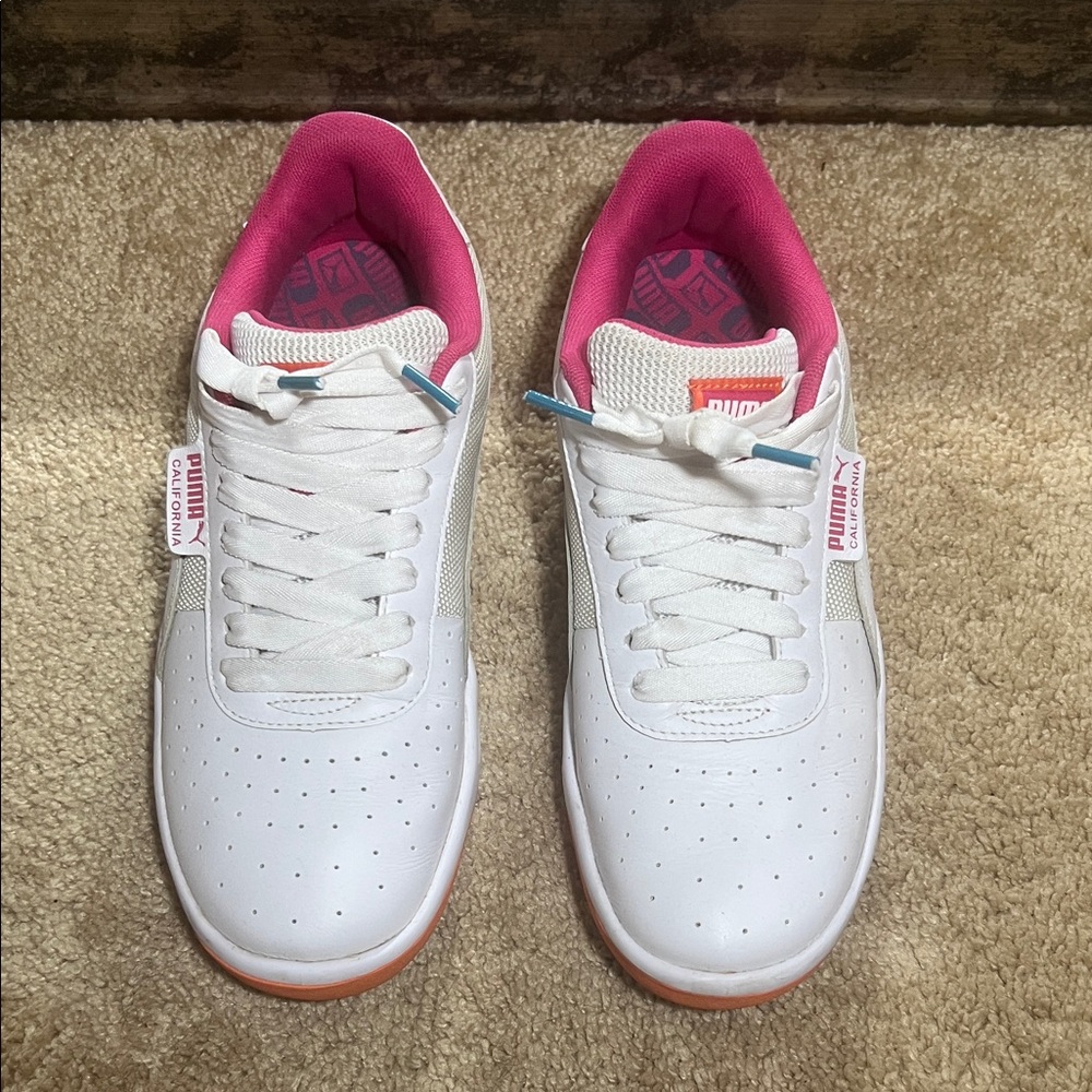 Puma White Sneakers with Pink Highlights
